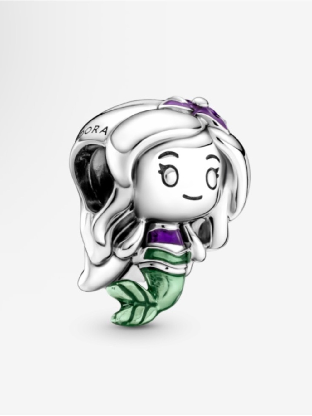 Pandora Ariel Silver Mermaid Charm with Purple and Green Enamel